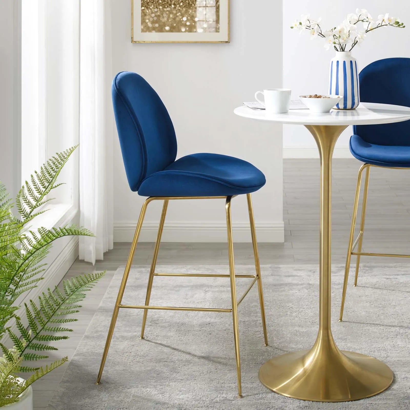Modway Scoop Gold Stainless Steel Leg Performance Velvet Bar Stool FredCo