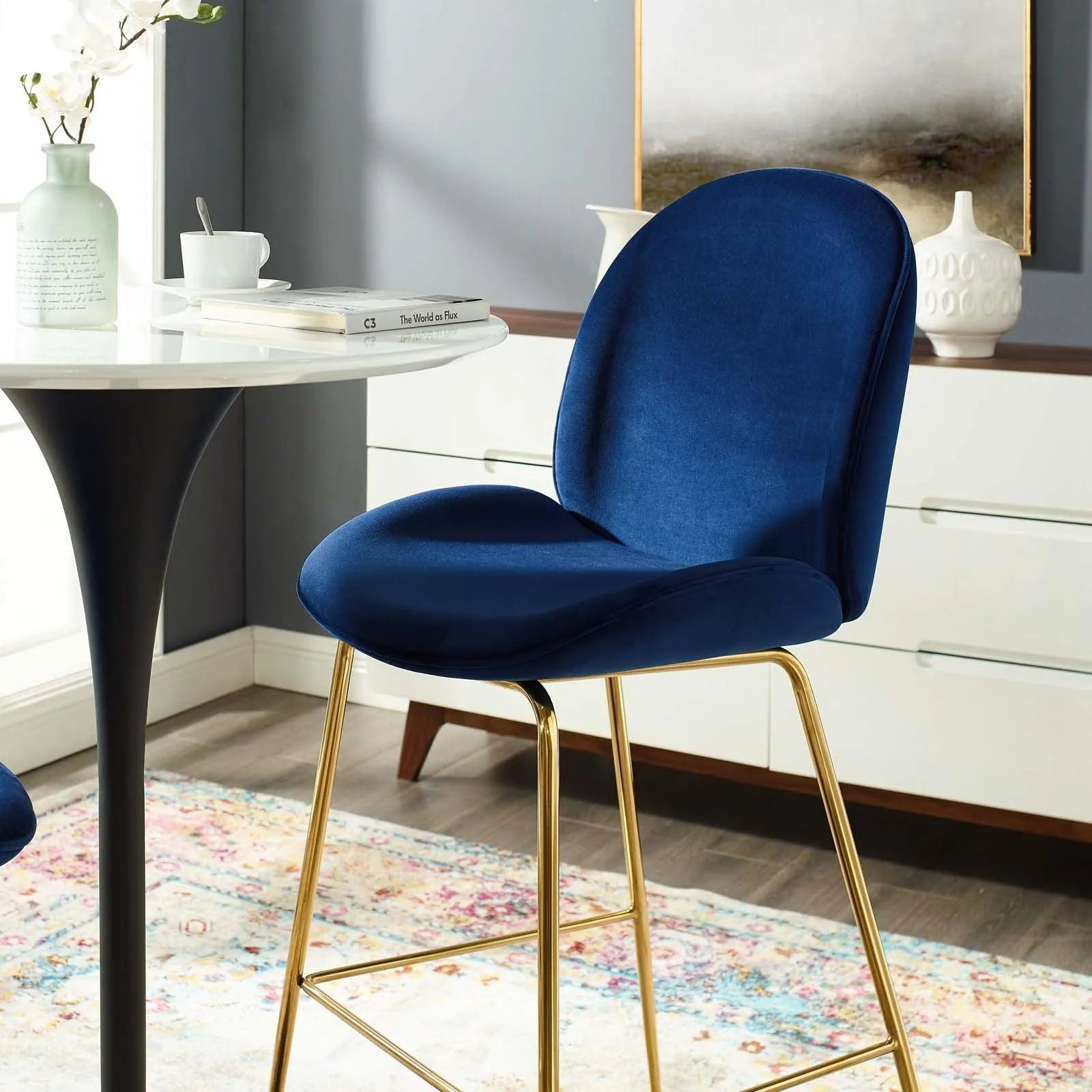 Modway Scoop Gold Stainless Steel Leg Performance Velvet Bar Stool FredCo