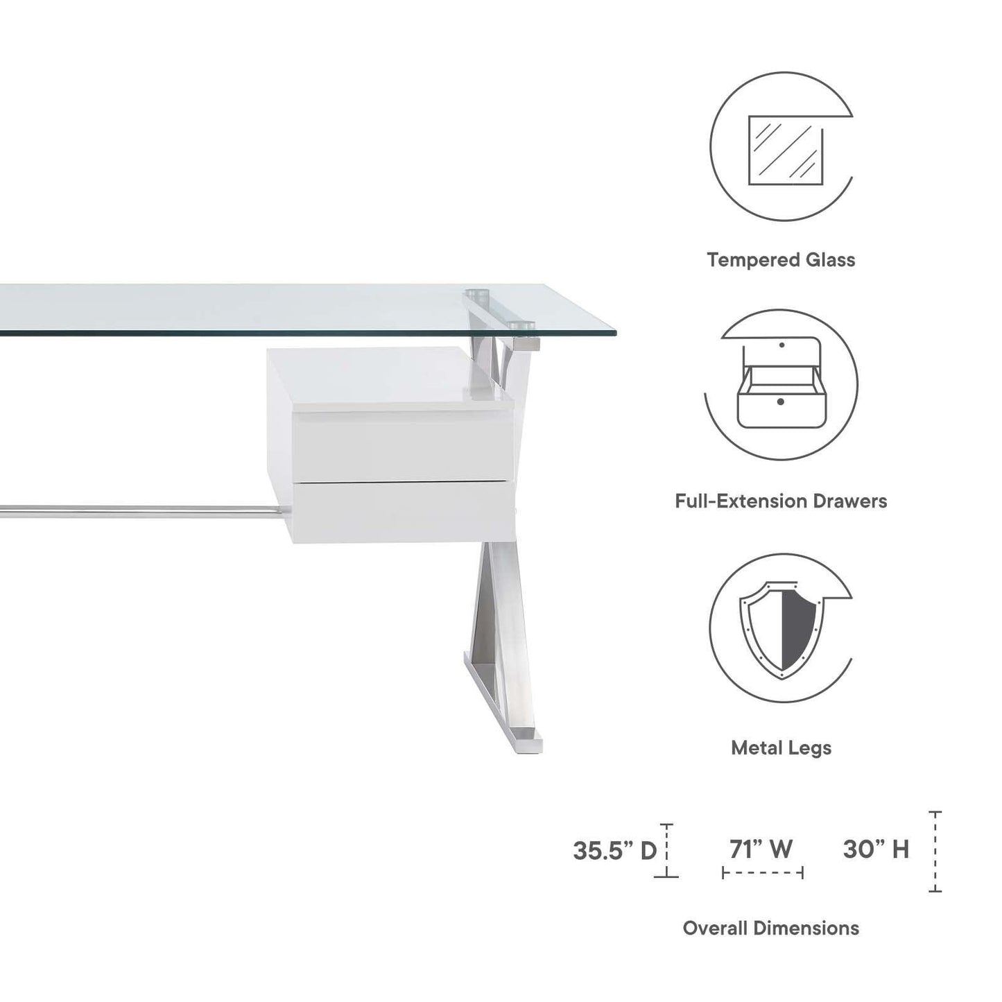 Modway Sector 71" Glass Top Glass Office Desk FredCo