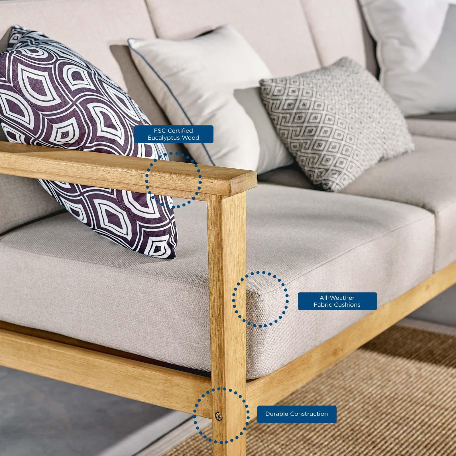 Modway Sedona Outdoor Patio Eucalyptus Wood Right-Facing Loveseat FredCo