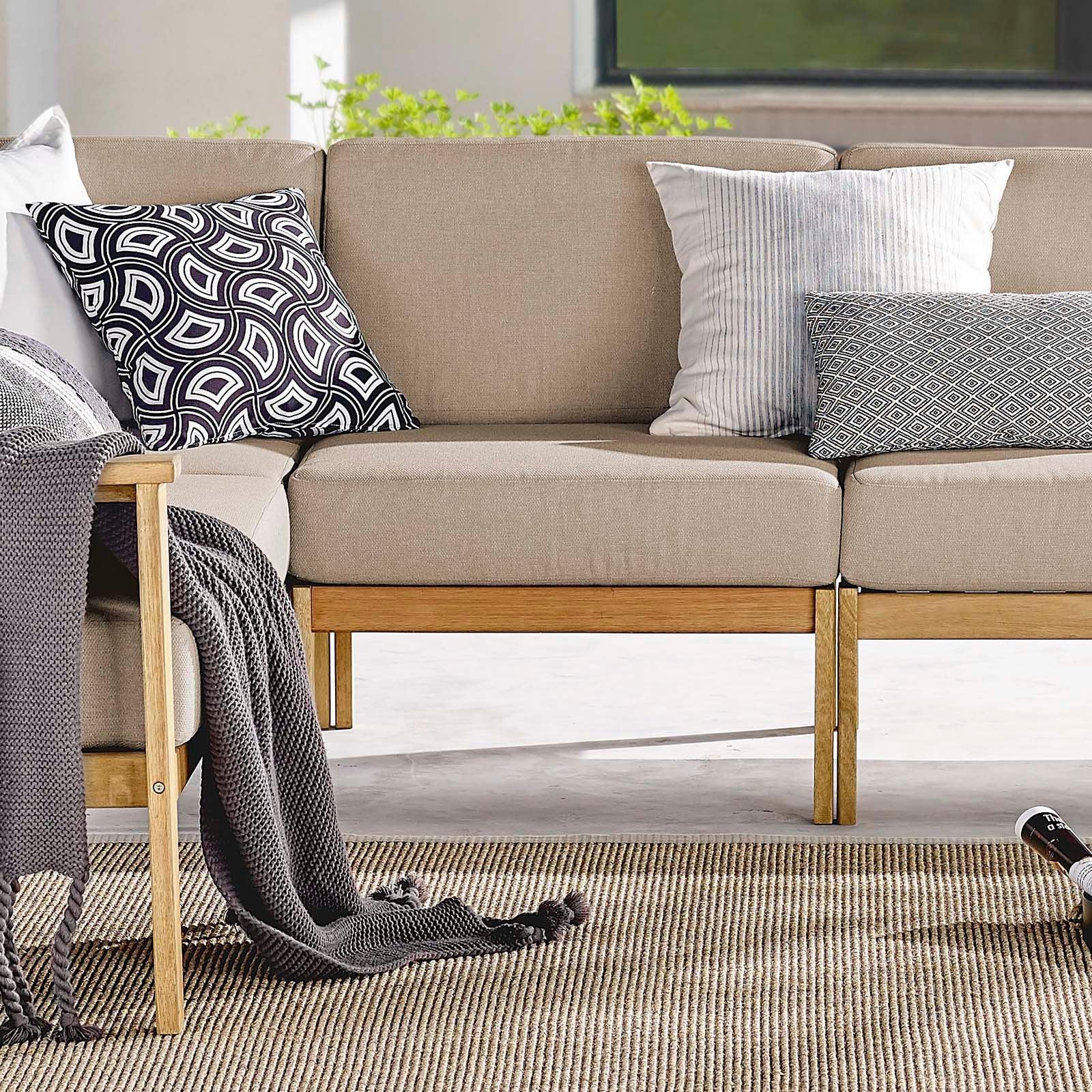 Modway Sedona Outdoor Patio Eucalyptus Wood Sectional Sofa Armless Chair FredCo