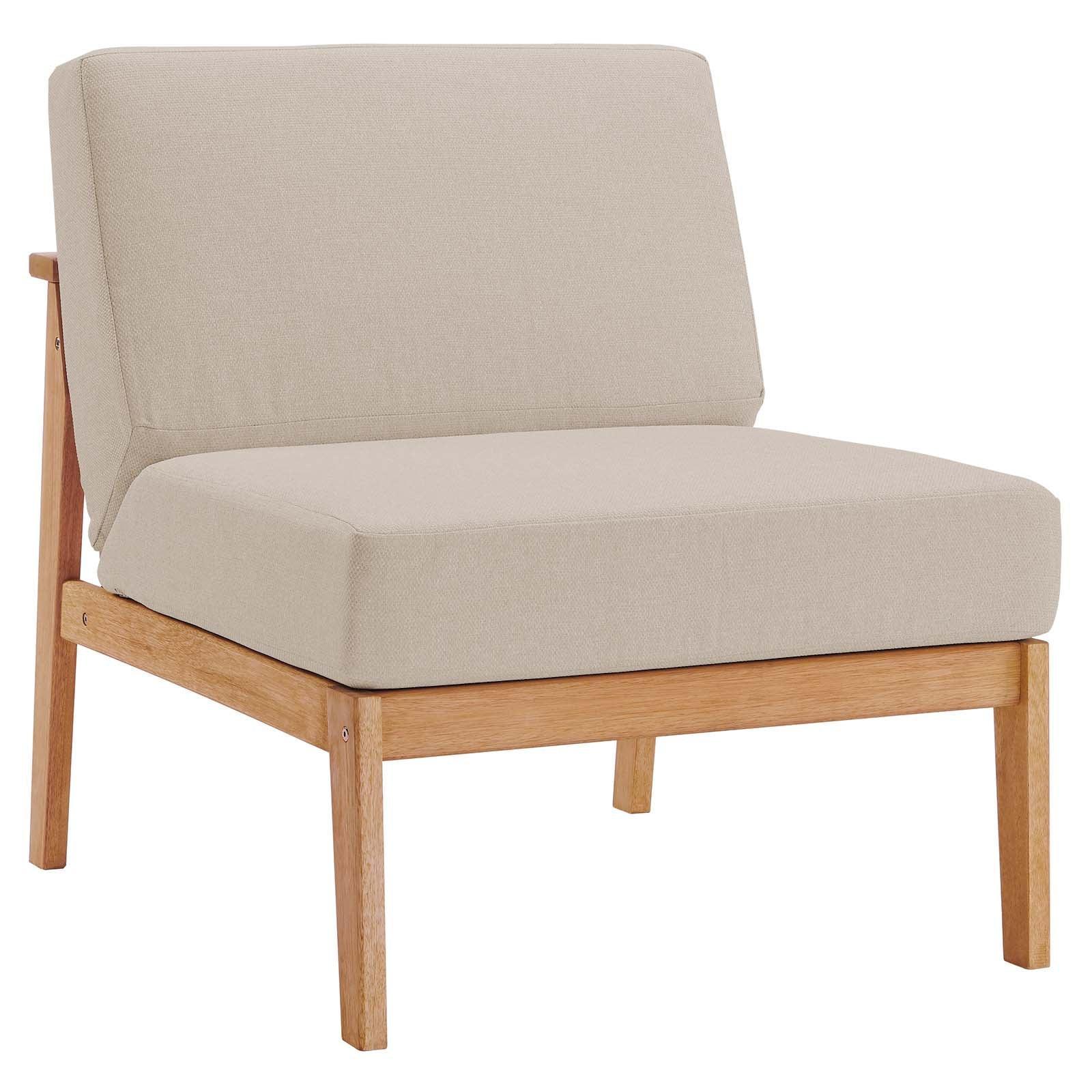 Modway Sedona Outdoor Patio Eucalyptus Wood Sectional Sofa Armless Chair FredCo