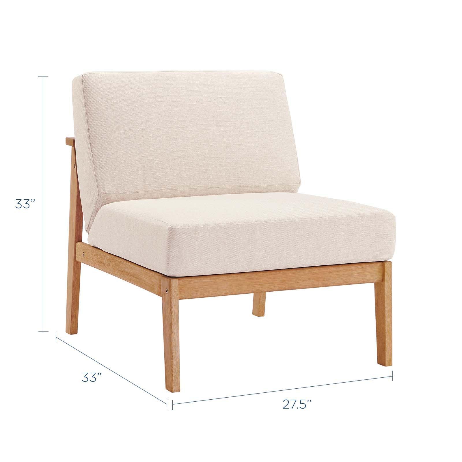 Modway Sedona Outdoor Patio Eucalyptus Wood Sectional Sofa Armless Chair FredCo