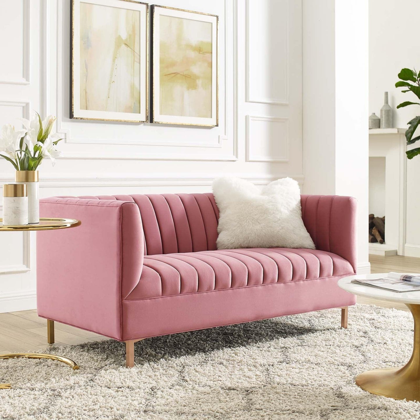 Modway Shift Channel Tufted Performance Velvet Loveseat FredCo