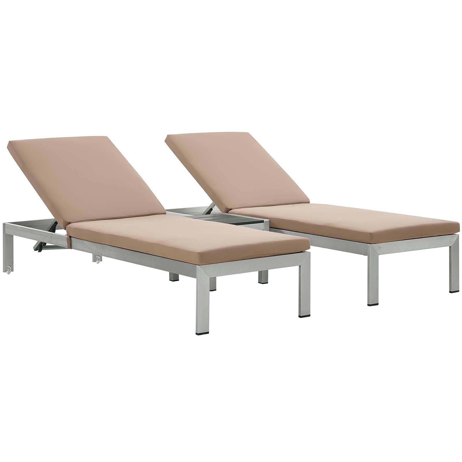 Modway Shore 3 Piece Outdoor Patio Aluminum Chaise with Cushions FredCo