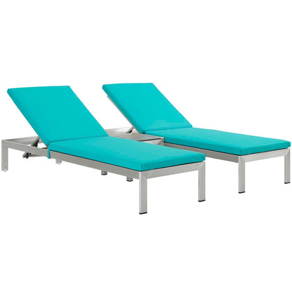 Modway Shore 3 Piece Outdoor Patio Aluminum Chaise with Cushions FredCo