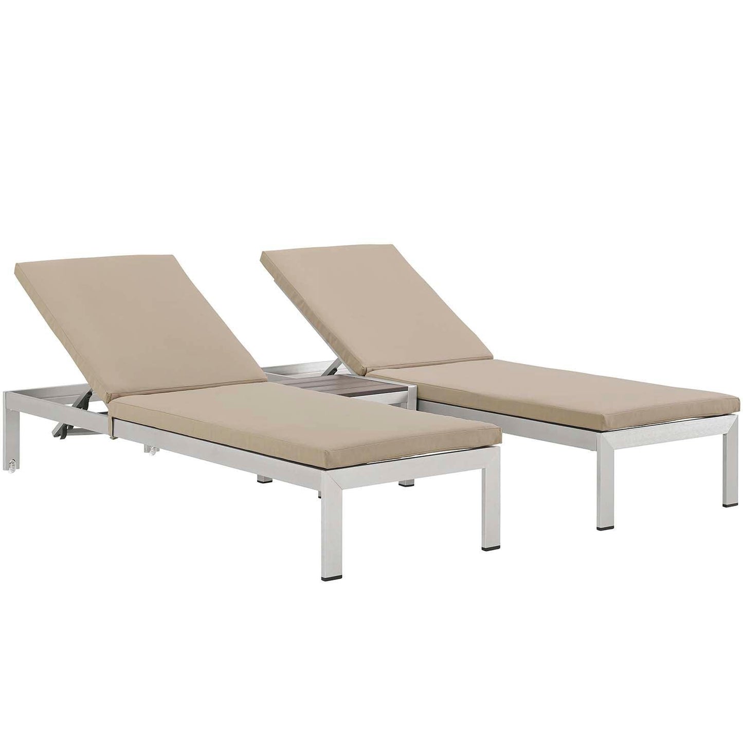 Modway Shore 3 Piece Outdoor Patio Aluminum Chaise with Cushions FredCo