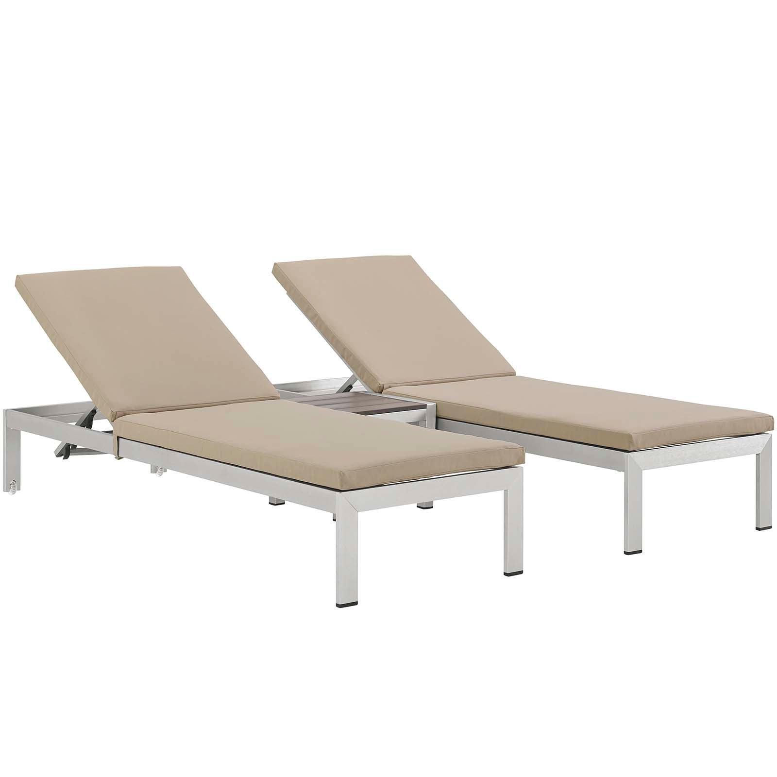 Modway Shore 3 Piece Outdoor Patio Aluminum Chaise with Cushions FredCo