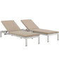 Modway Shore 3 Piece Outdoor Patio Aluminum Chaise with Cushions FredCo