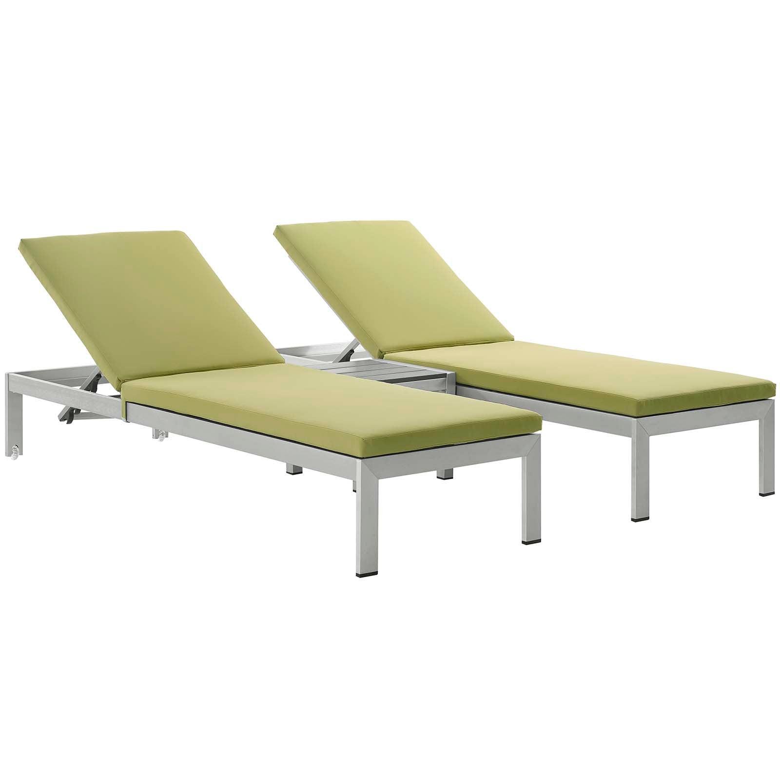 Modway Shore 3 Piece Outdoor Patio Aluminum Chaise with Cushions FredCo