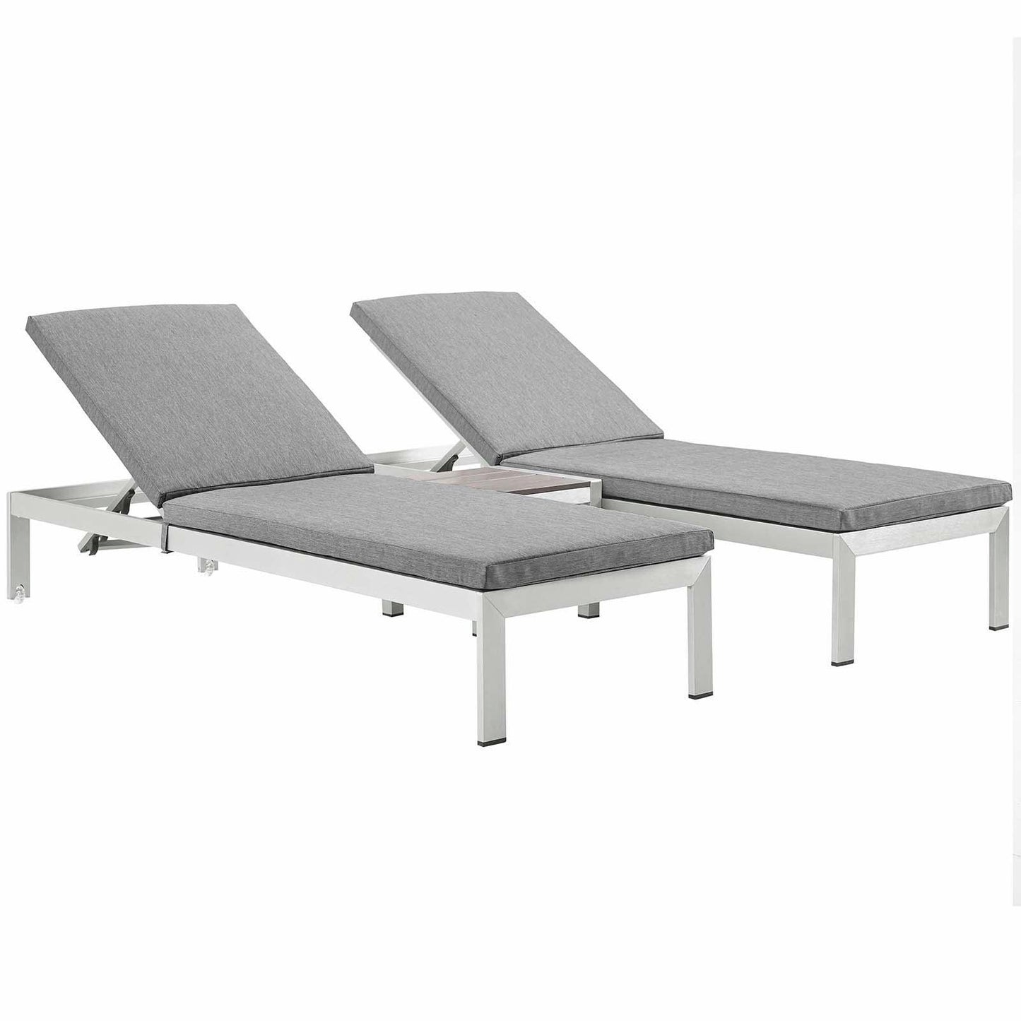 Modway Shore 3 Piece Outdoor Patio Aluminum Chaise with Cushions FredCo