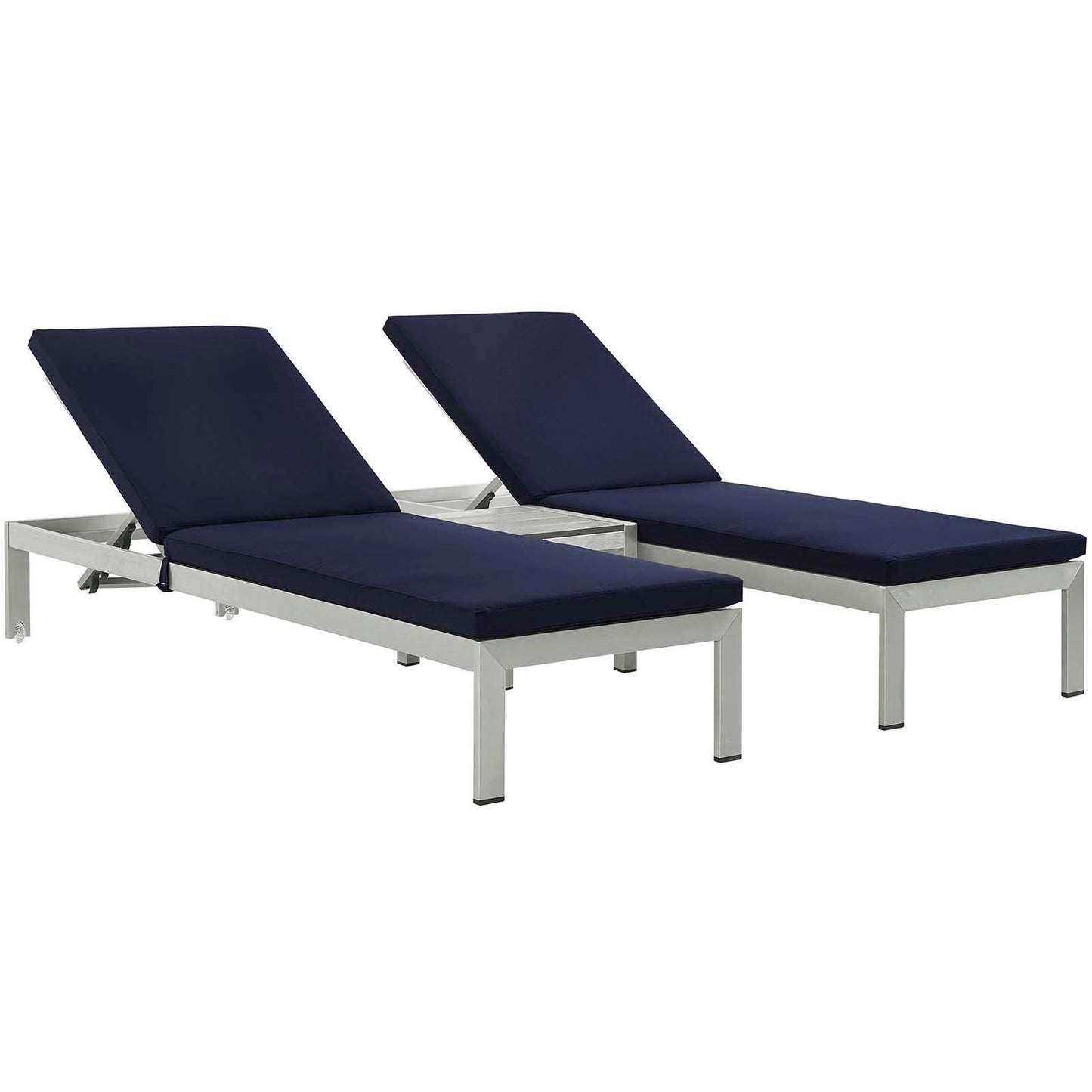 Modway Shore 3 Piece Outdoor Patio Aluminum Chaise with Cushions FredCo
