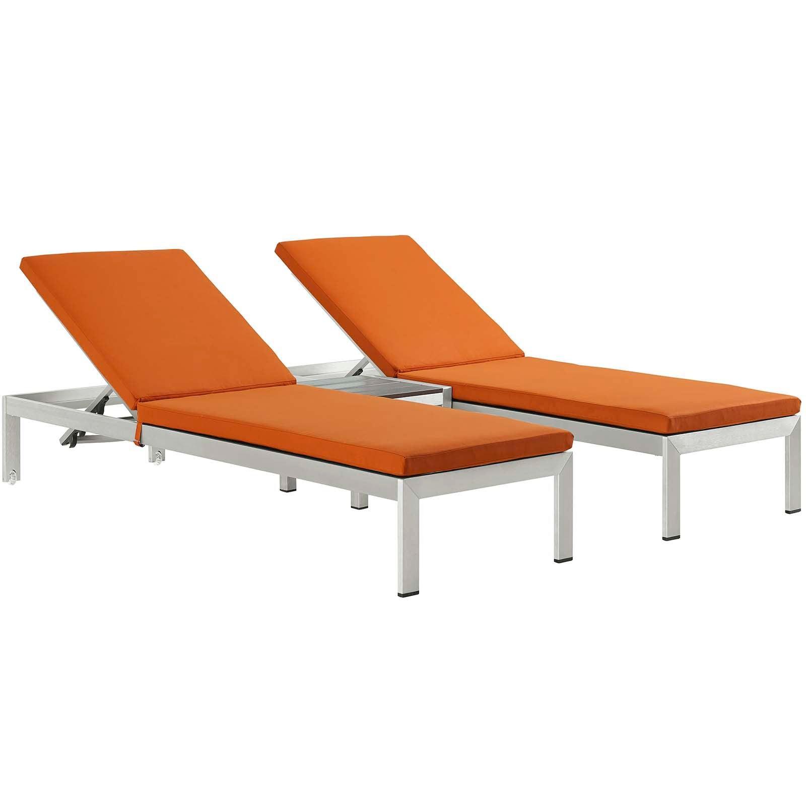 Modway Shore 3 Piece Outdoor Patio Aluminum Chaise with Cushions FredCo