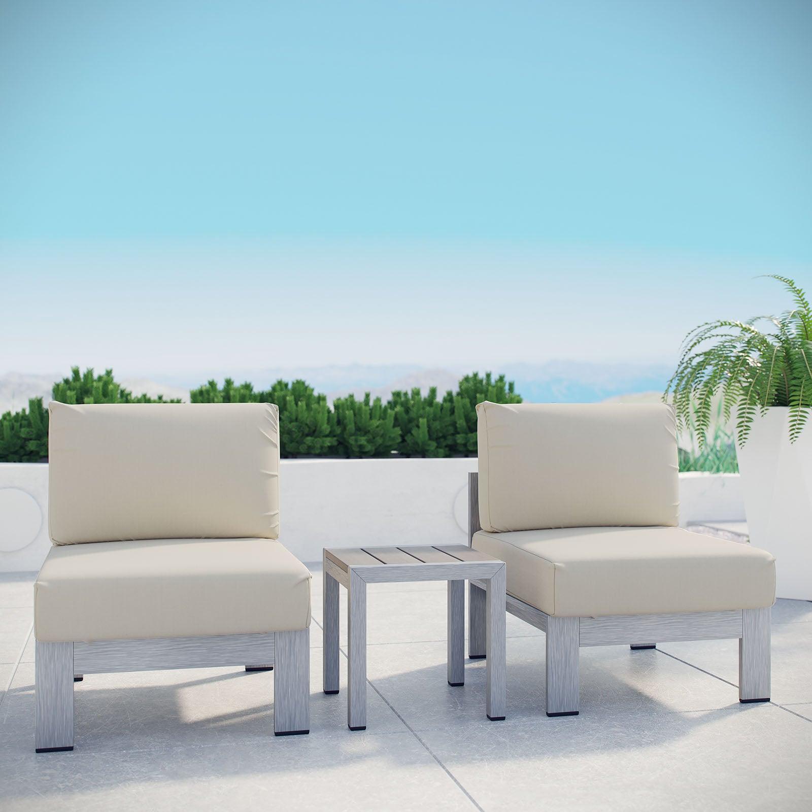 Modway Shore 3 Piece Outdoor Patio Aluminum Sectional Sofa Set FredCo