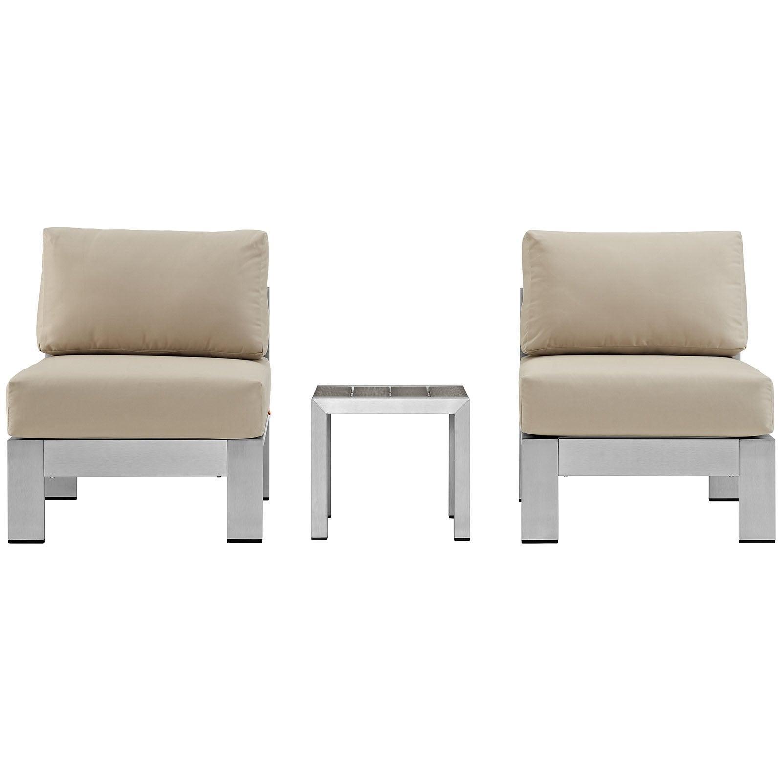 Modway Shore 3 Piece Outdoor Patio Aluminum Sectional Sofa Set FredCo