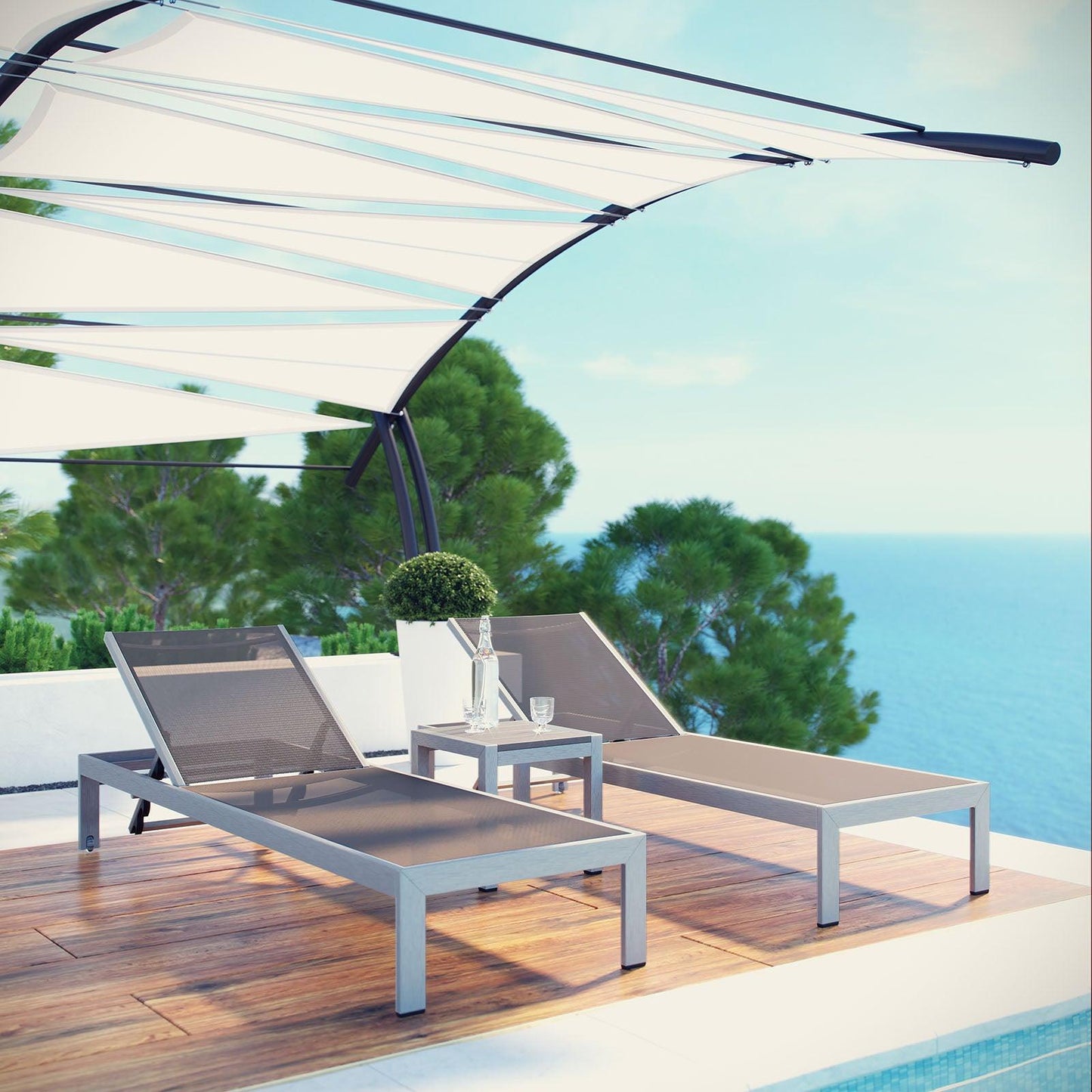 Modway Shore 3 Piece Outdoor Patio Aluminum Set, EEI-2471 FredCo