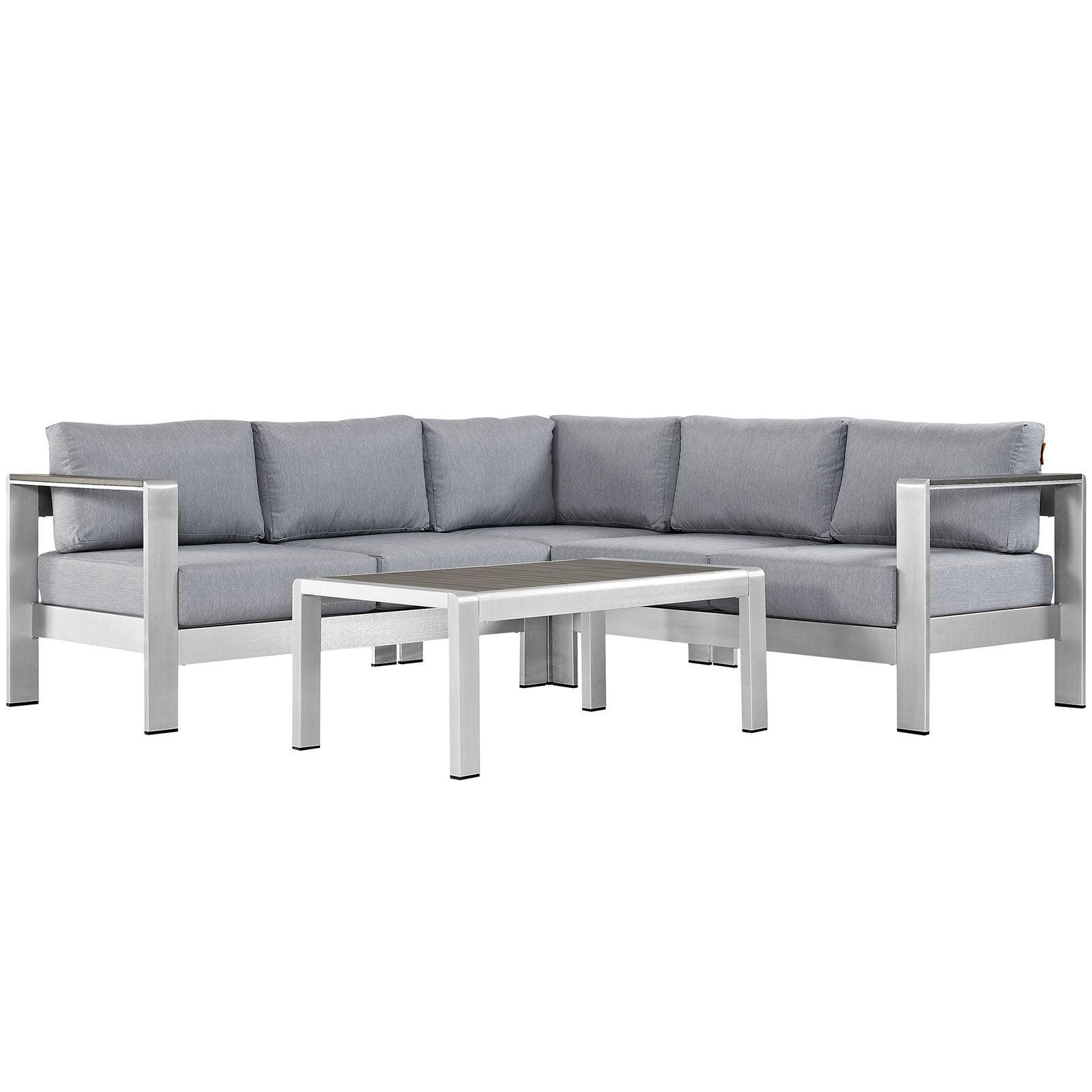 Modway Shore 4 Piece Outdoor Patio Aluminum Sectional Sofa Set FredCo