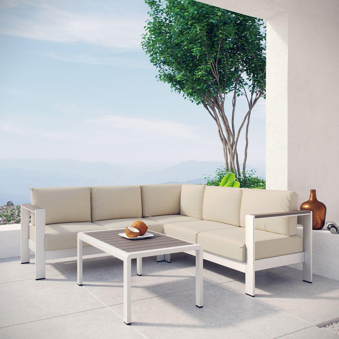 Modway Shore 4 Piece Outdoor Patio Aluminum Sectional Sofa Set FredCo