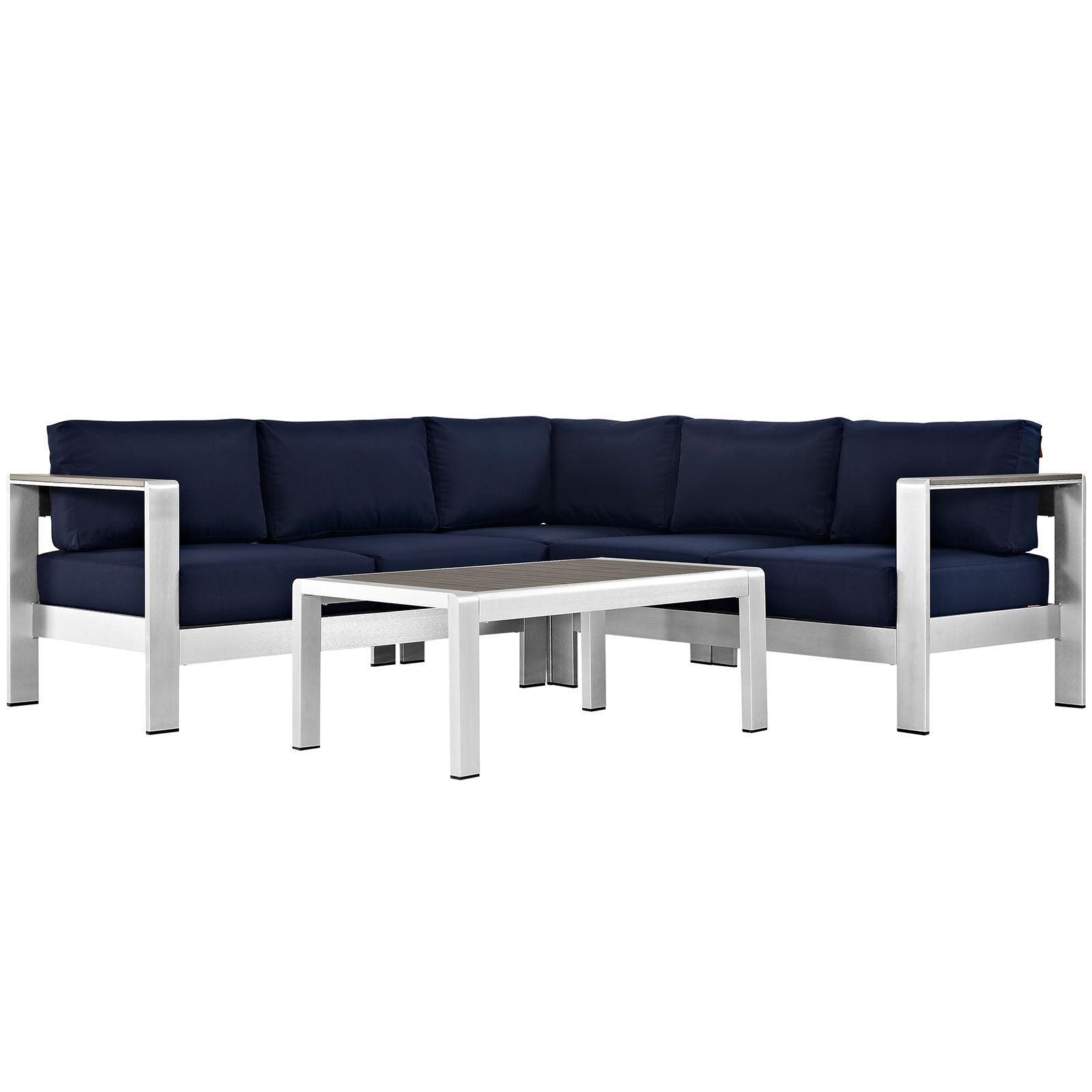 Modway Shore 4 Piece Outdoor Patio Aluminum Sectional Sofa Set FredCo