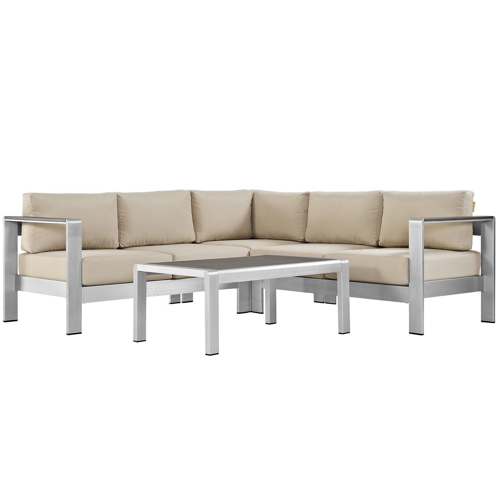 Modway Shore 4 Piece Outdoor Patio Aluminum Sectional Sofa Set FredCo
