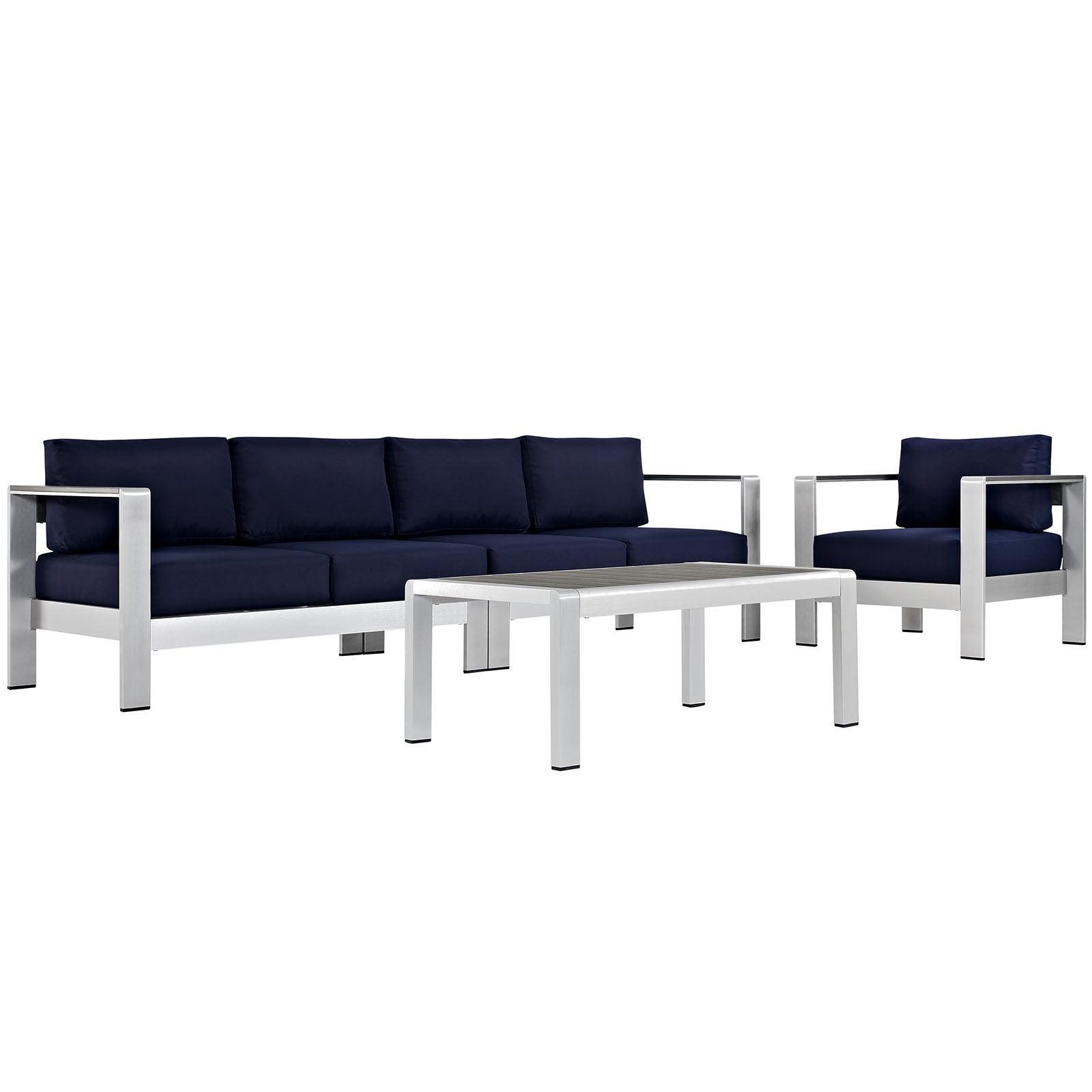 Modway Shore 4 Piece Outdoor Patio Aluminum Sectional Sofa Set, EEI-2563 FredCo