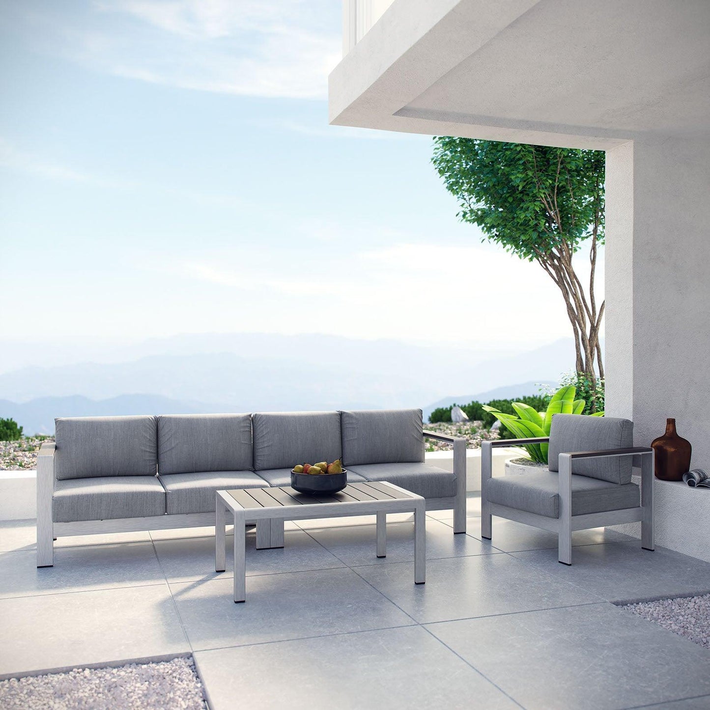 Modway Shore 4 Piece Outdoor Patio Aluminum Sectional Sofa Set, EEI-2563 FredCo