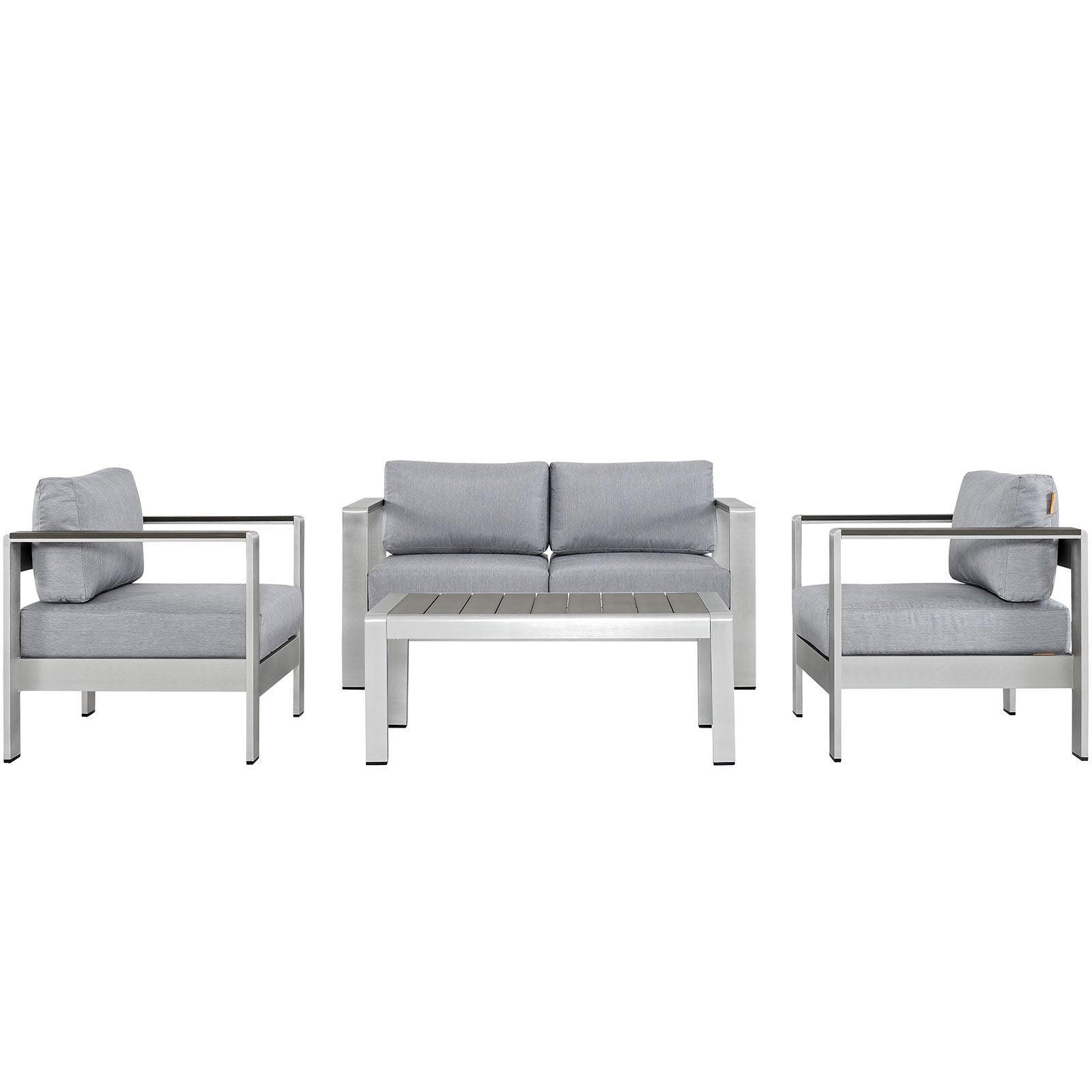Modway Shore 4 Piece Outdoor Patio Aluminum Sectional Sofa Set, EEI-2567 FredCo