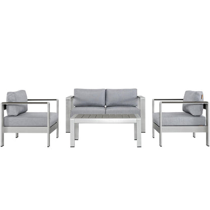 Modway Shore 4 Piece Outdoor Patio Aluminum Sectional Sofa Set, EEI-2567 FredCo