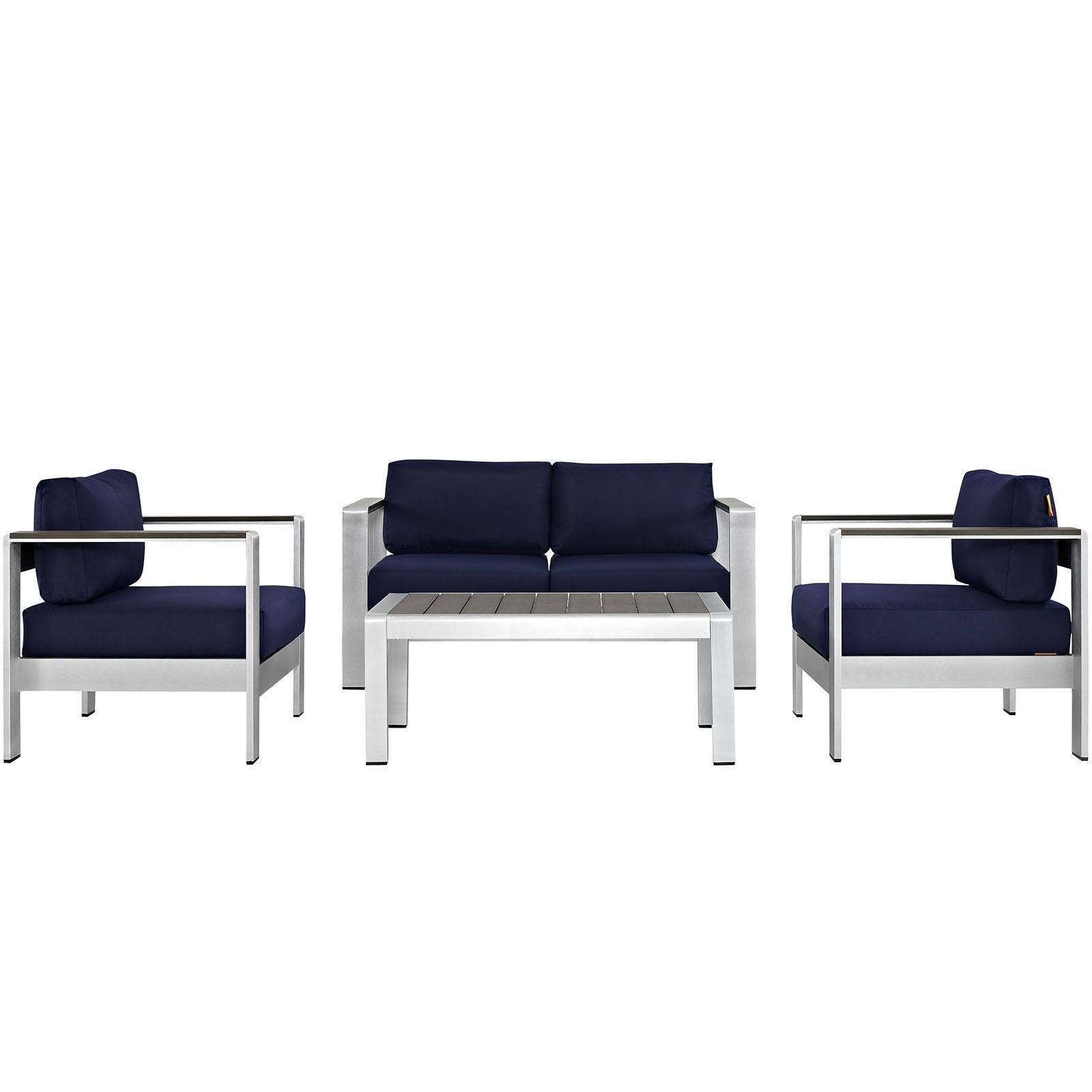 Modway Shore 4 Piece Outdoor Patio Aluminum Sectional Sofa Set, EEI-2567 FredCo