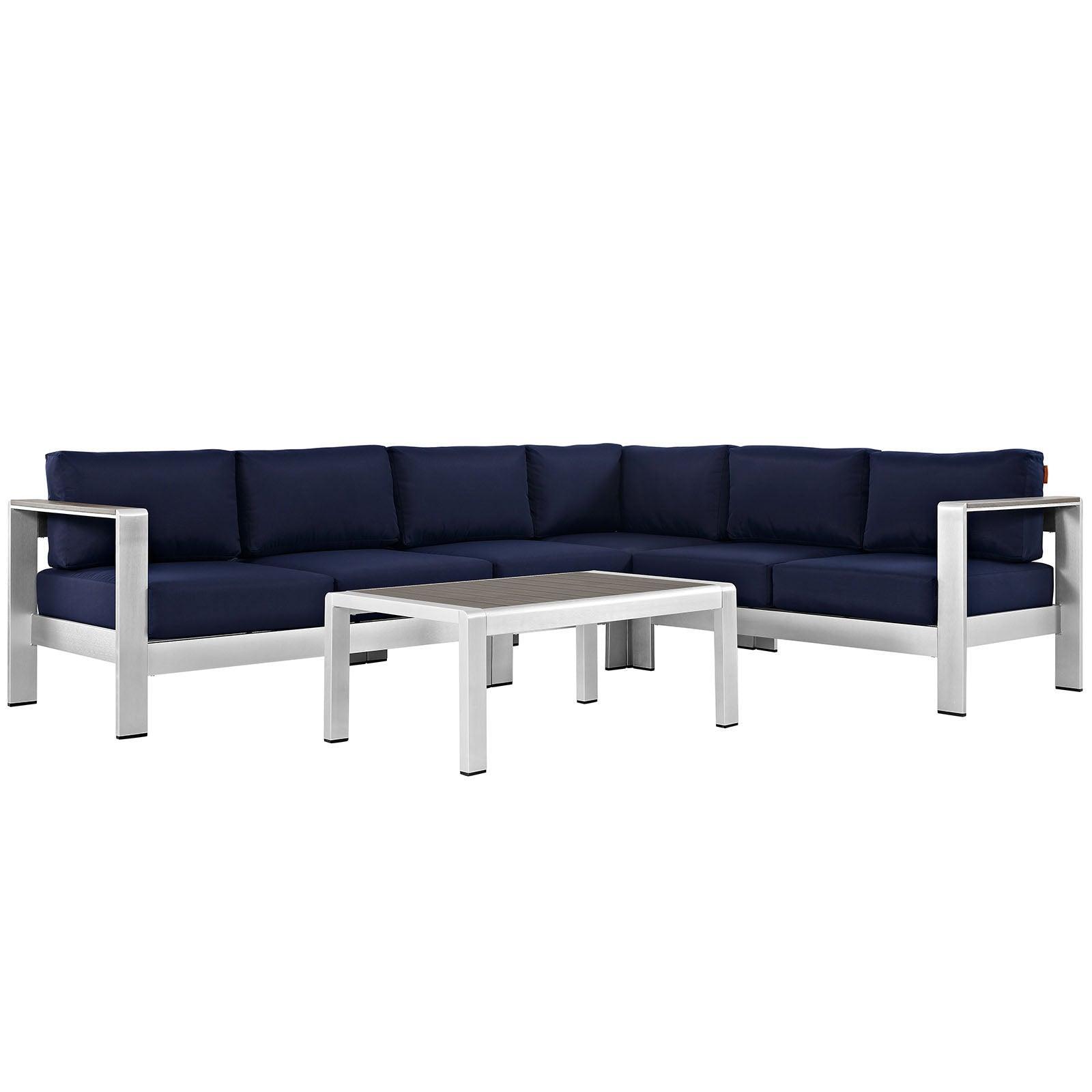 Modway Shore 5 Piece Outdoor Patio Aluminum Sectional Sofa Set FredCo
