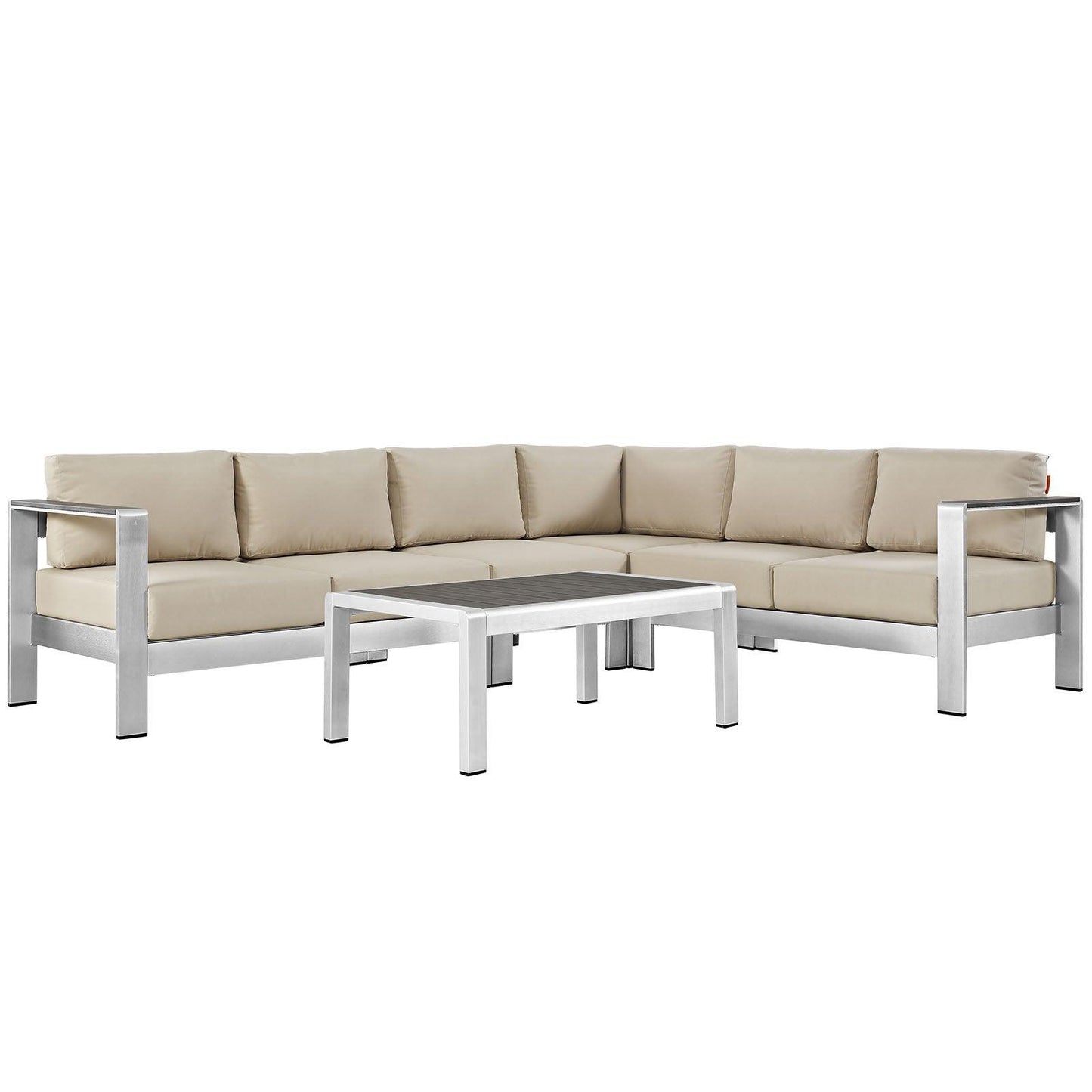 Modway Shore 5 Piece Outdoor Patio Aluminum Sectional Sofa Set FredCo