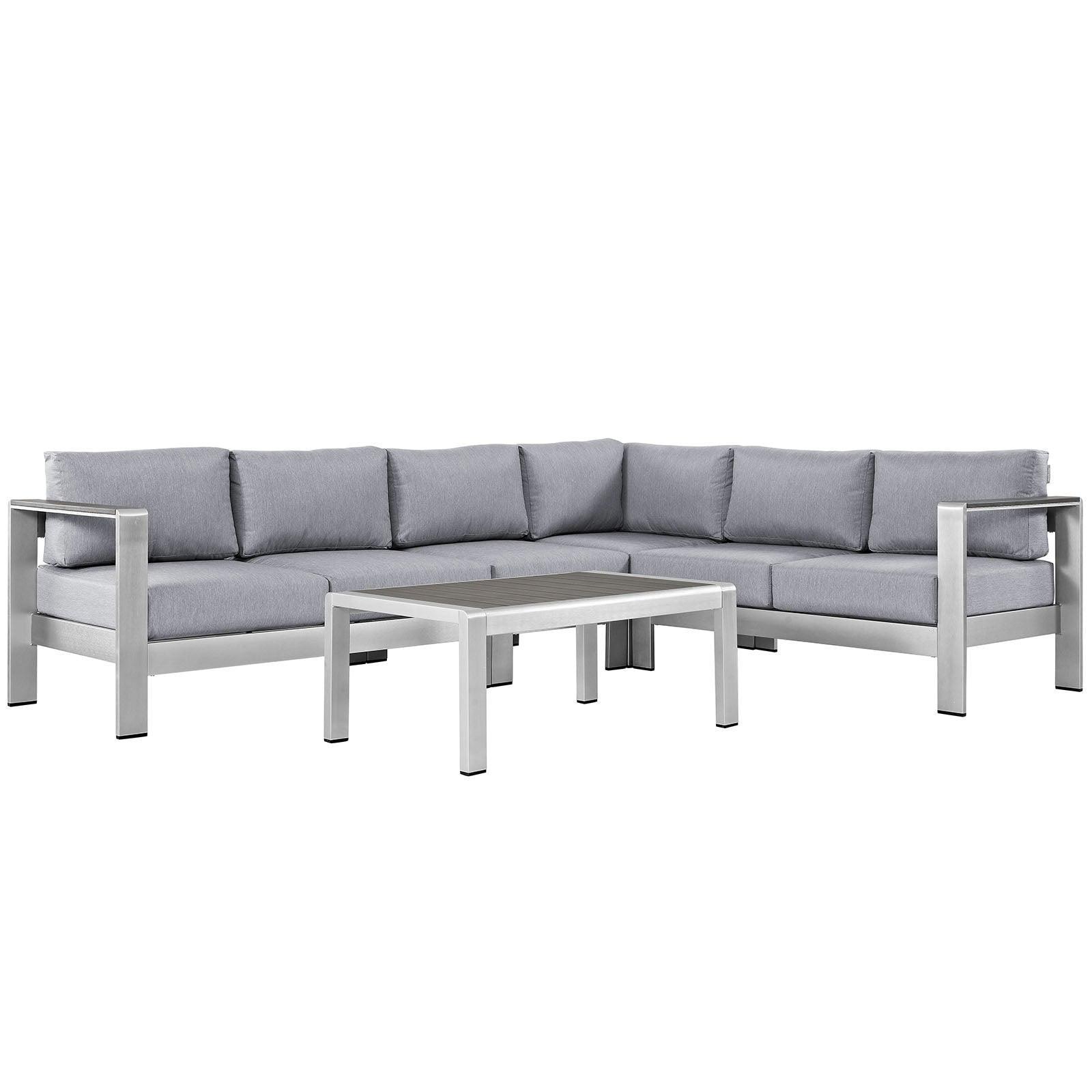 Modway Shore 5 Piece Outdoor Patio Aluminum Sectional Sofa Set FredCo