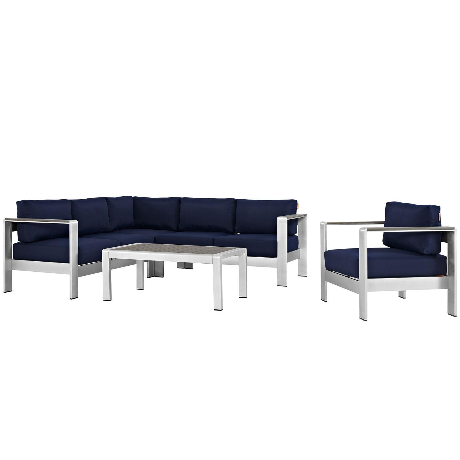 Modway Shore 5 Piece Outdoor Patio Aluminum Sectional Sofa Set, EEI-2560 FredCo