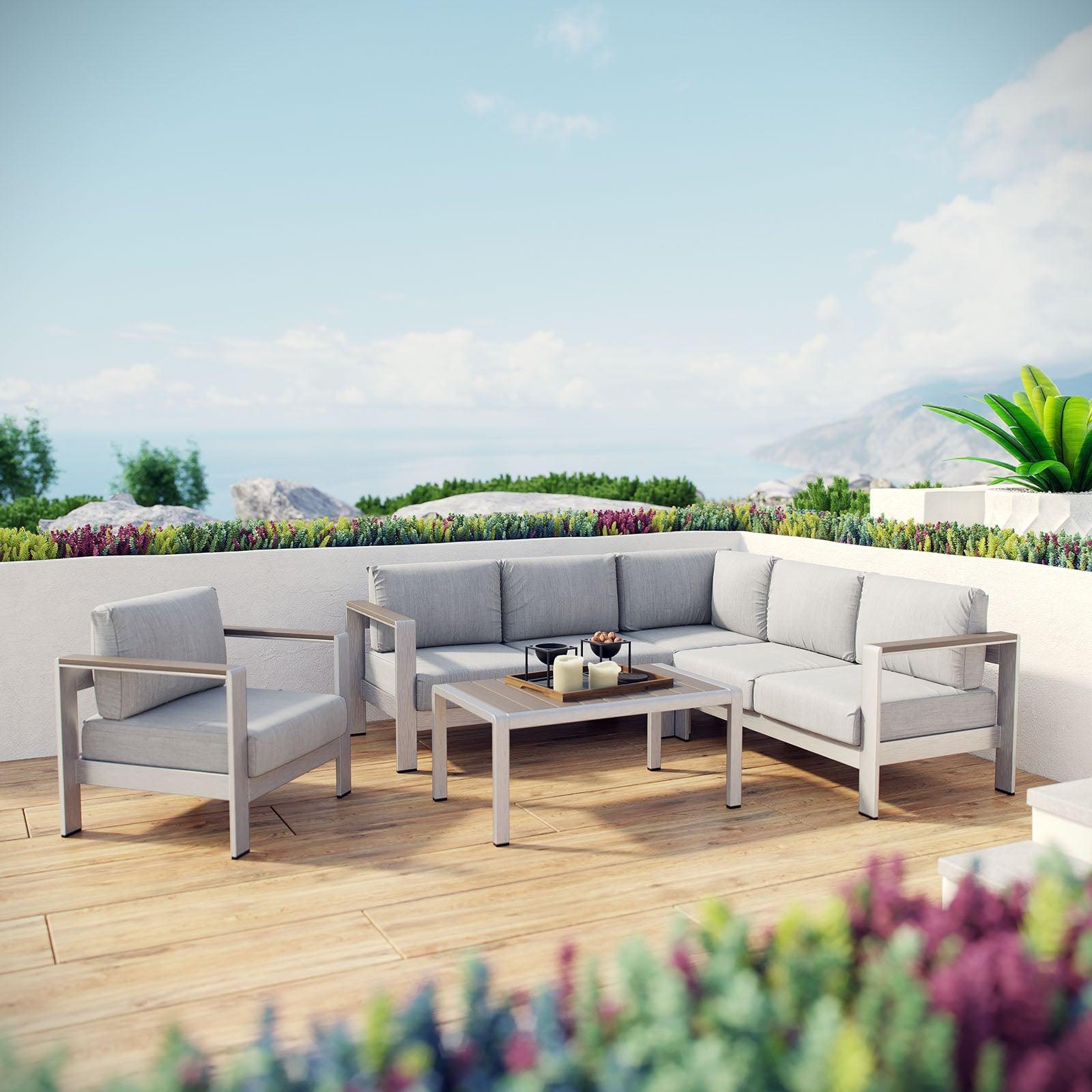 Modway Shore 5 Piece Outdoor Patio Aluminum Sectional Sofa Set, EEI-2560 FredCo