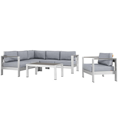 Modway Shore 5 Piece Outdoor Patio Aluminum Sectional Sofa Set, EEI-2560 FredCo