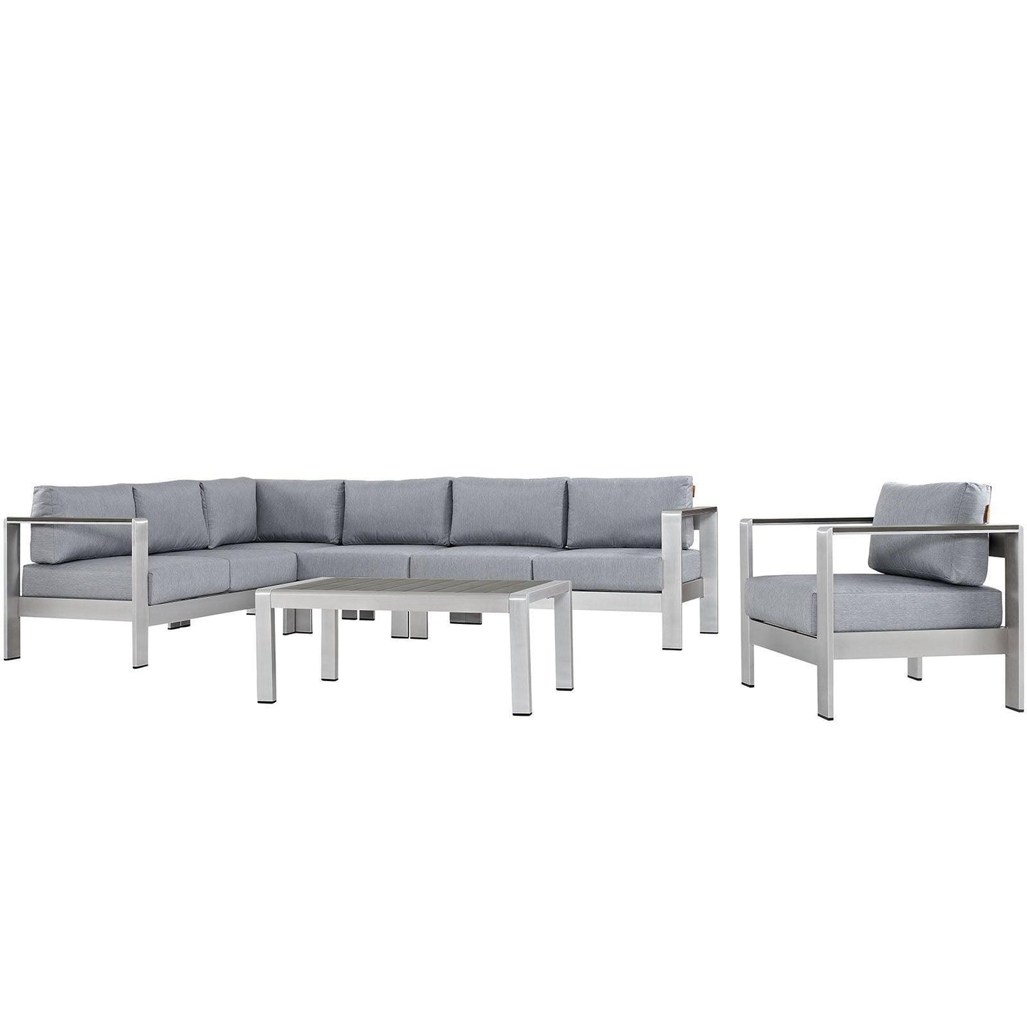 Modway Shore 6 Piece Outdoor Patio Aluminum Sectional Sofa Set FredCo