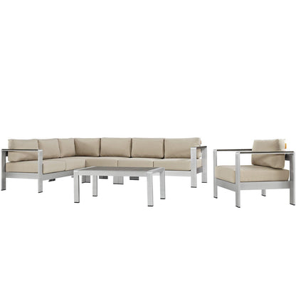Modway Shore 6 Piece Outdoor Patio Aluminum Sectional Sofa Set FredCo