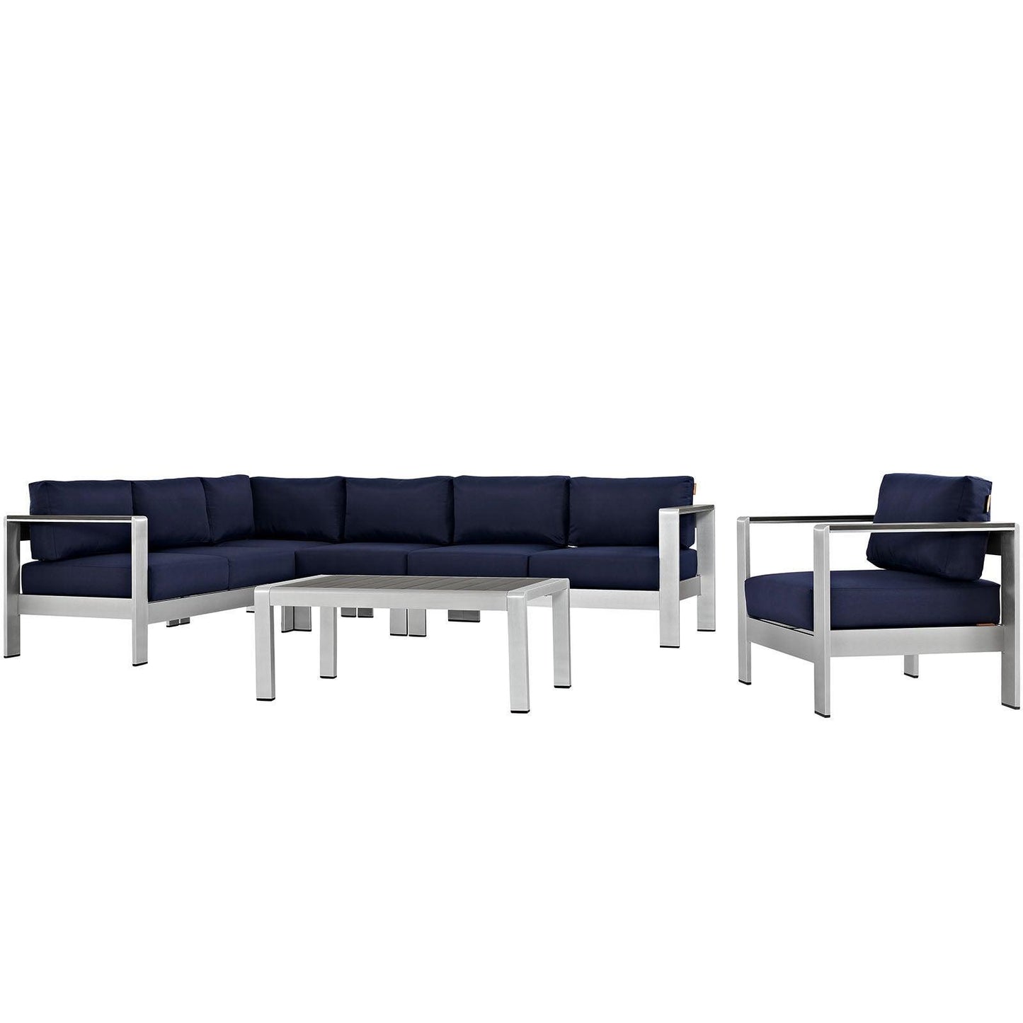 Modway Shore 6 Piece Outdoor Patio Aluminum Sectional Sofa Set FredCo