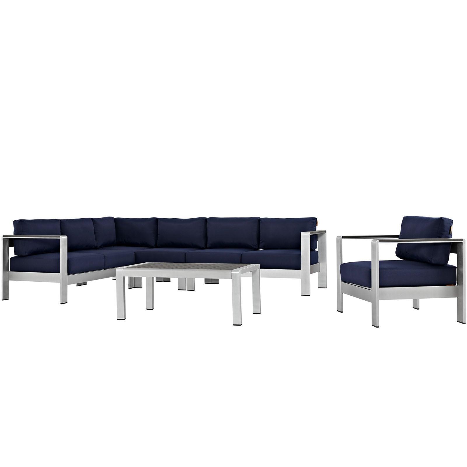 Modway Shore 6 Piece Outdoor Patio Aluminum Sectional Sofa Set FredCo