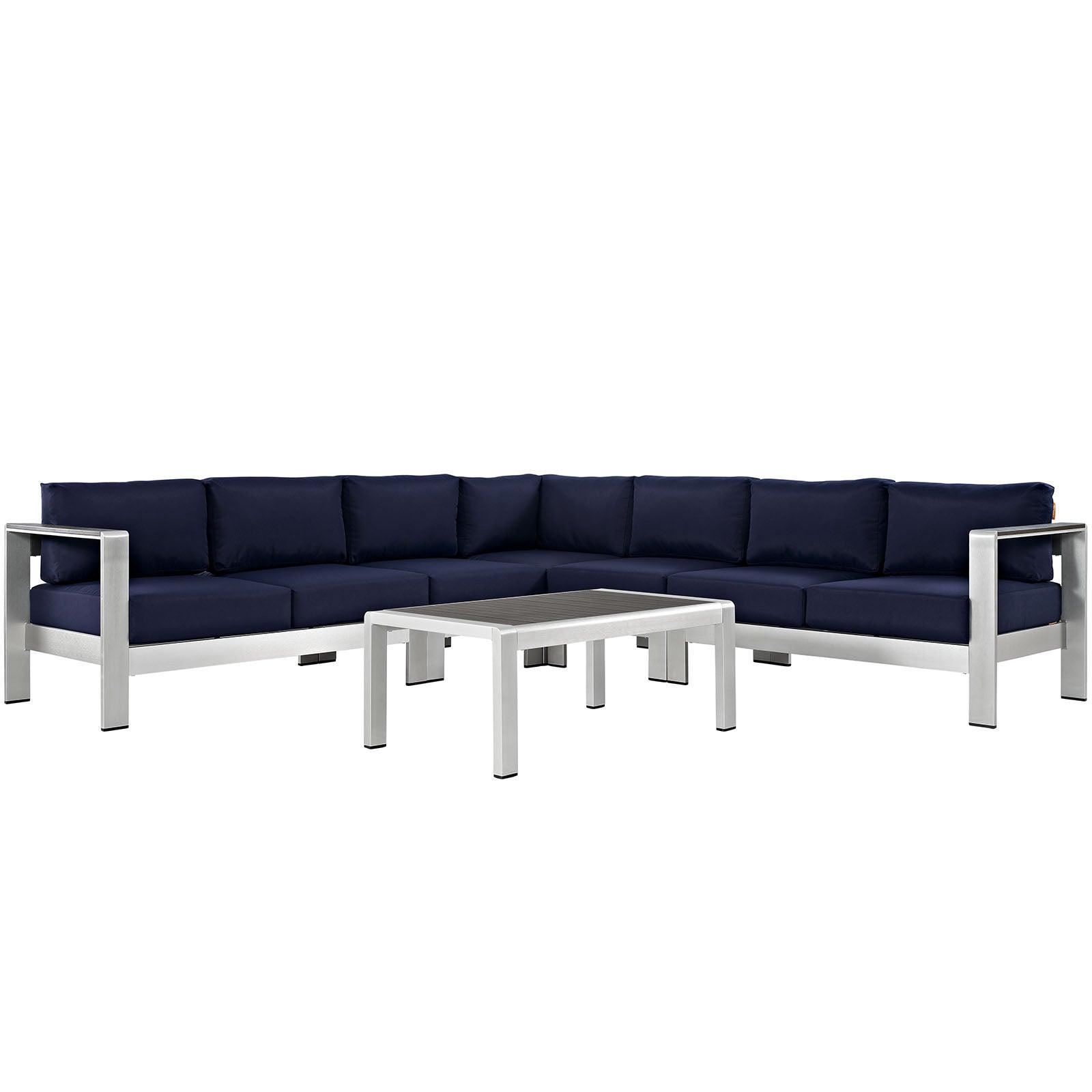 Modway Shore 6 Piece Outdoor Patio Aluminum Sectional Sofa Set, EEI-2561 FredCo