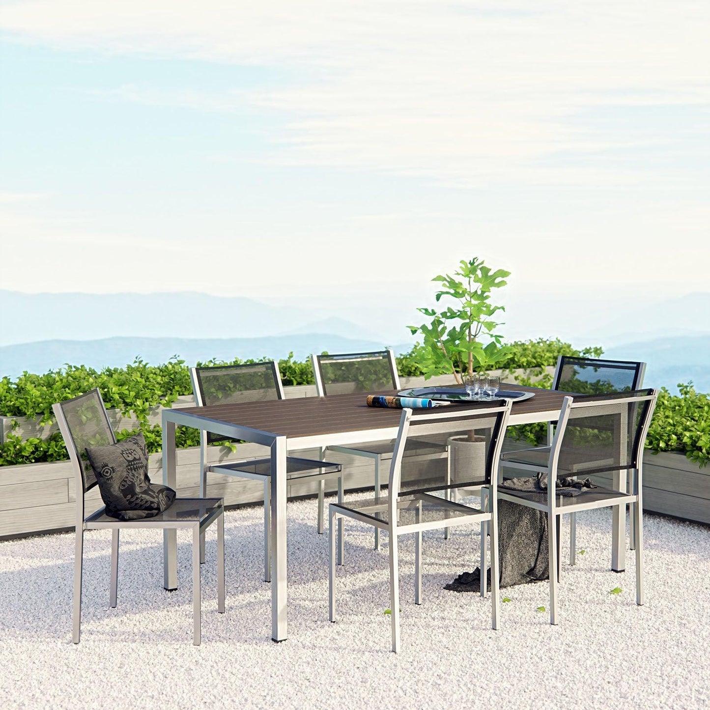 Modway Shore 7 Piece Outdoor Patio Aluminum Dining Set, EEI-2485 FredCo