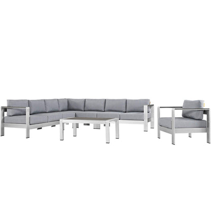 Modway Shore 7 Piece Outdoor Patio Aluminum Sectional Sofa Set FredCo