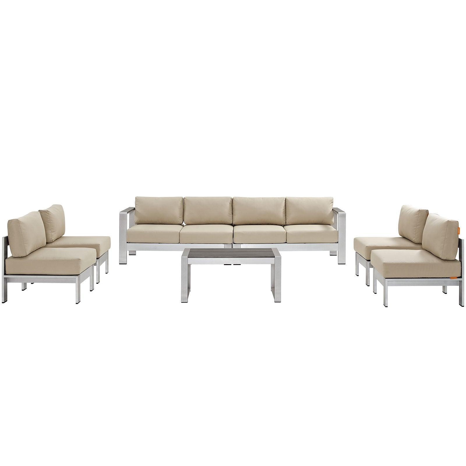 Modway Shore 7 Piece Outdoor Patio Sectional Sofa Set FredCo