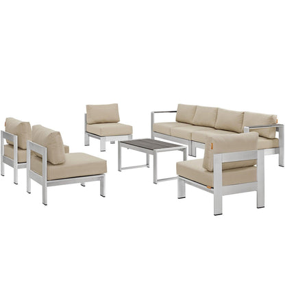 Modway Shore 7 Piece Outdoor Patio Sectional Sofa Set FredCo