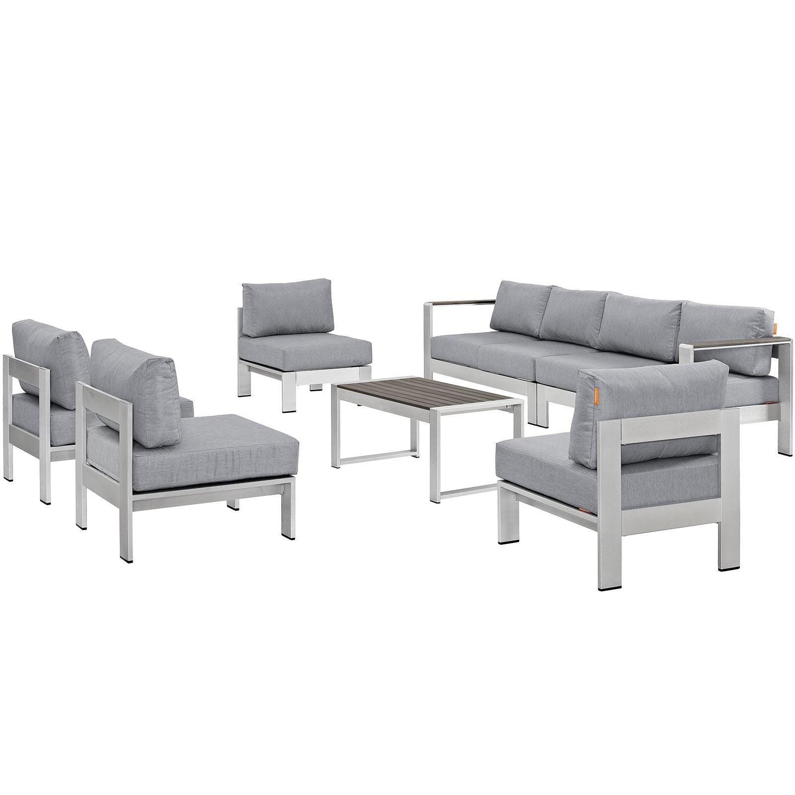 Modway Shore 7 Piece Outdoor Patio Sectional Sofa Set FredCo