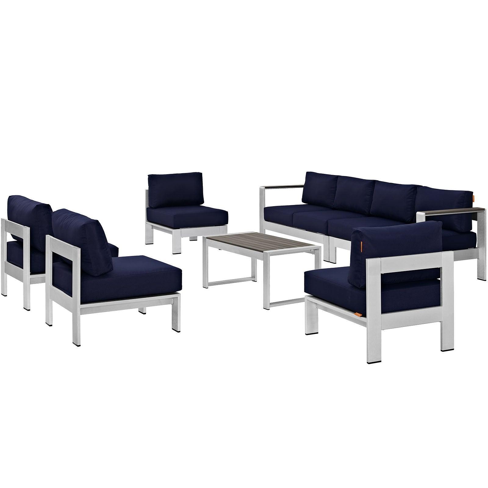 Modway Shore 7 Piece Outdoor Patio Sectional Sofa Set FredCo