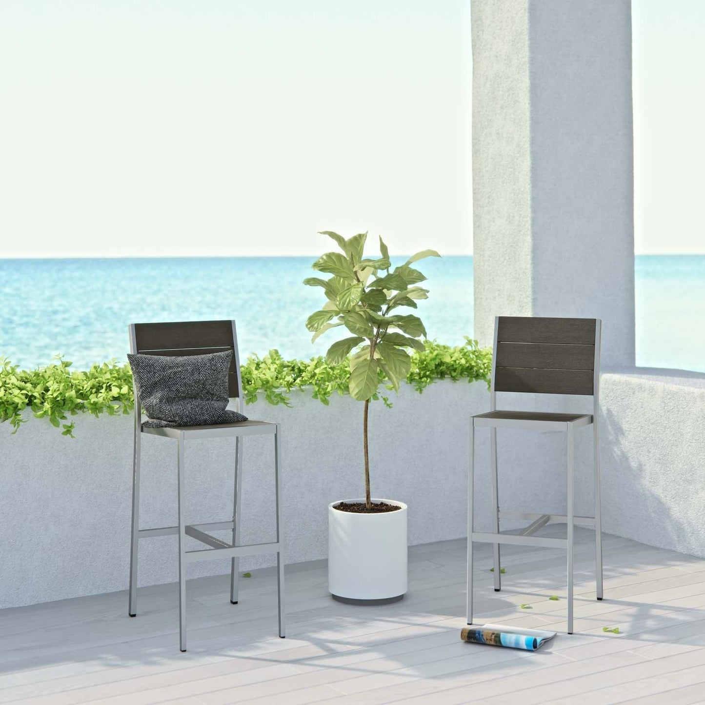 Modway Shore Armless Bar Stool Outdoor Patio Aluminum Set of 2 FredCo