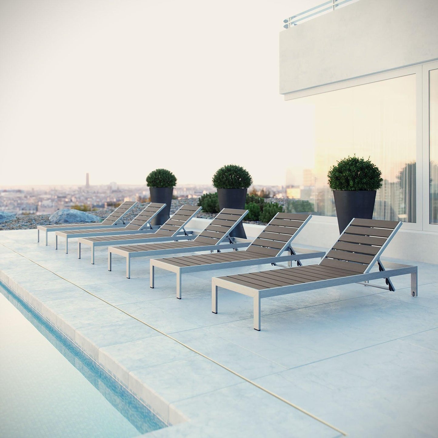 Modway Shore Chaise Outdoor Patio Aluminum Set of 6 FredCo
