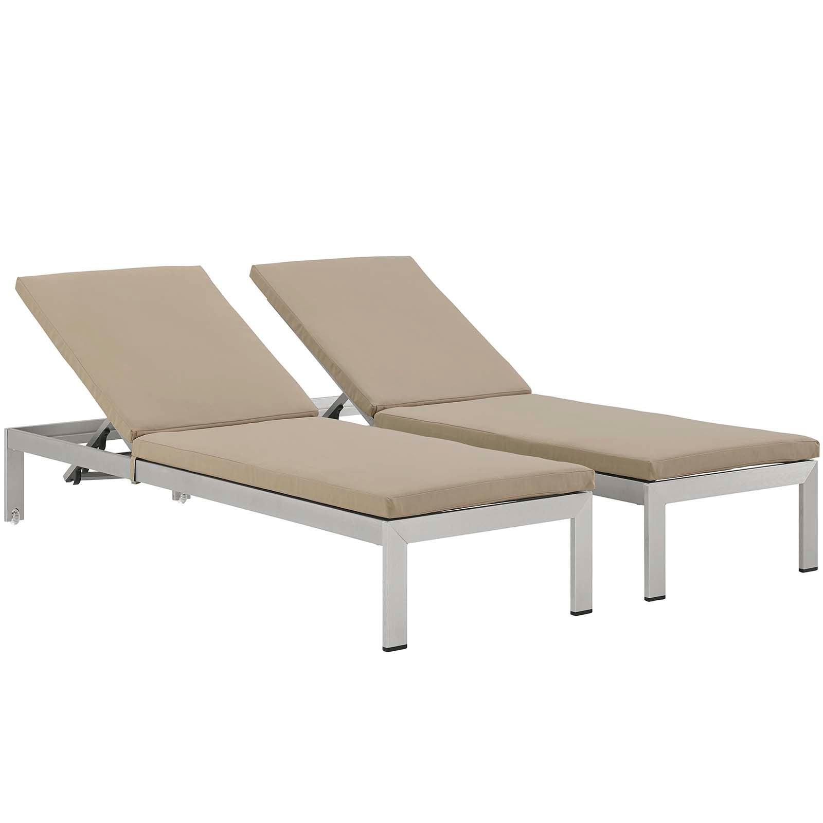 Modway Shore Chaise with Cushions Outdoor Patio Aluminum Set of 2 FredCo