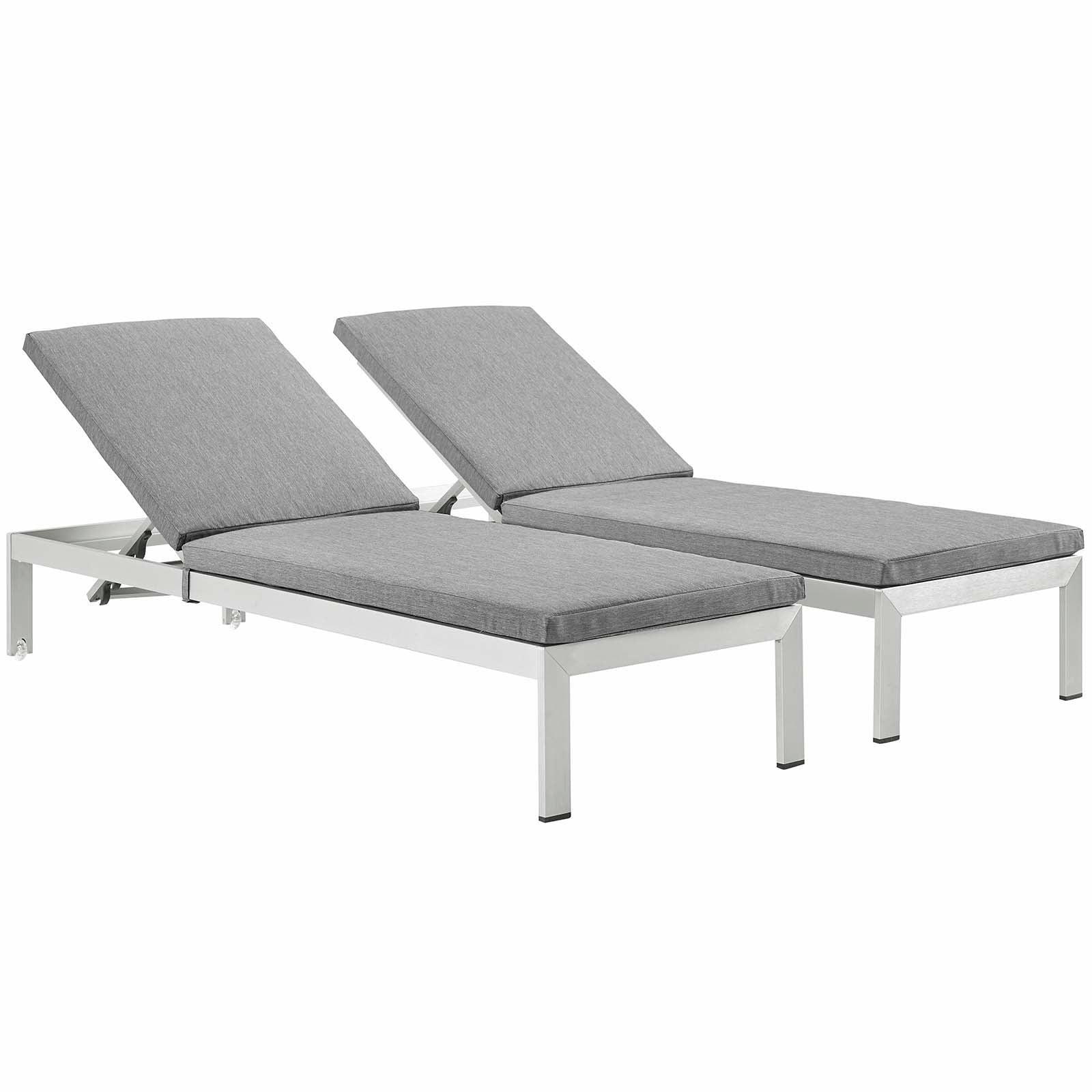 Modway Shore Chaise with Cushions Outdoor Patio Aluminum Set of 2 FredCo